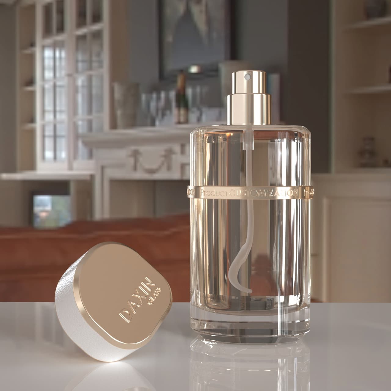 an open perfume bottle with a decorative closure 01